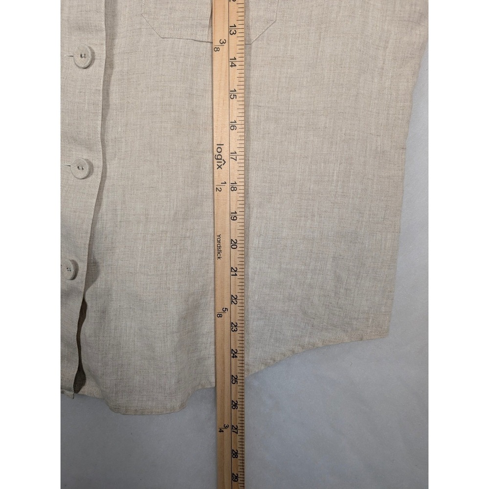Women's 14 Liz Claiborne Beige Linen Button Front Shirt 3/4 Length Sleeves - Picture 9 of 9